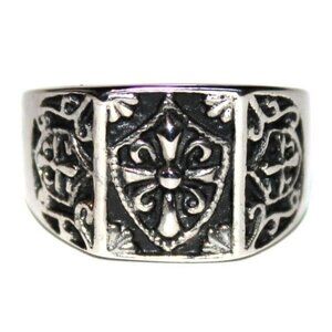 Mens Shield Cross Polished Stainless Steel Rustic Ring Size 8